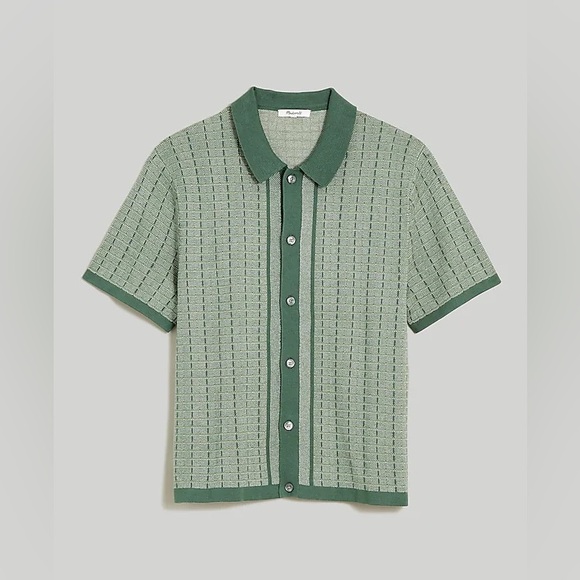 Madewell Men’s Button-Up Sweater Polo Shirt Plaid Stripe in Shaded Grove - Picture 6 of 8